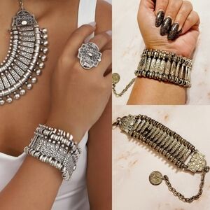 Artisan Boho Mayan Silver Link Bracelet With Coin Extender